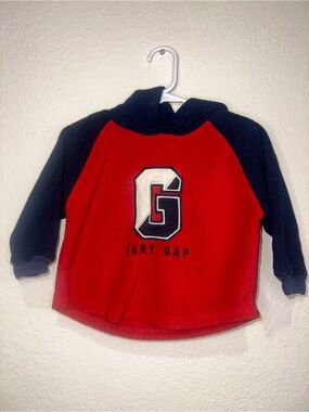 Y2K inspired baby GAP Red & Navy Fleece Embroidered Hoodie 18-24 Months